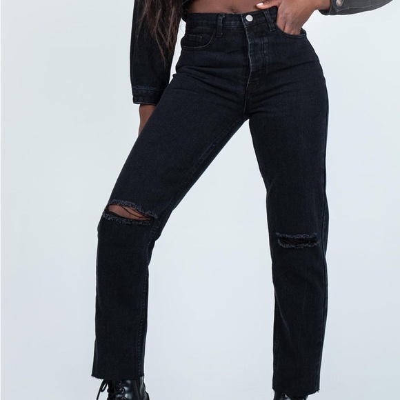 (A53) NEW Princess Polly ATTICA KNEE RIP DENIM JEANS BLACK, Size 6, NWOT - Picture 2 of 14